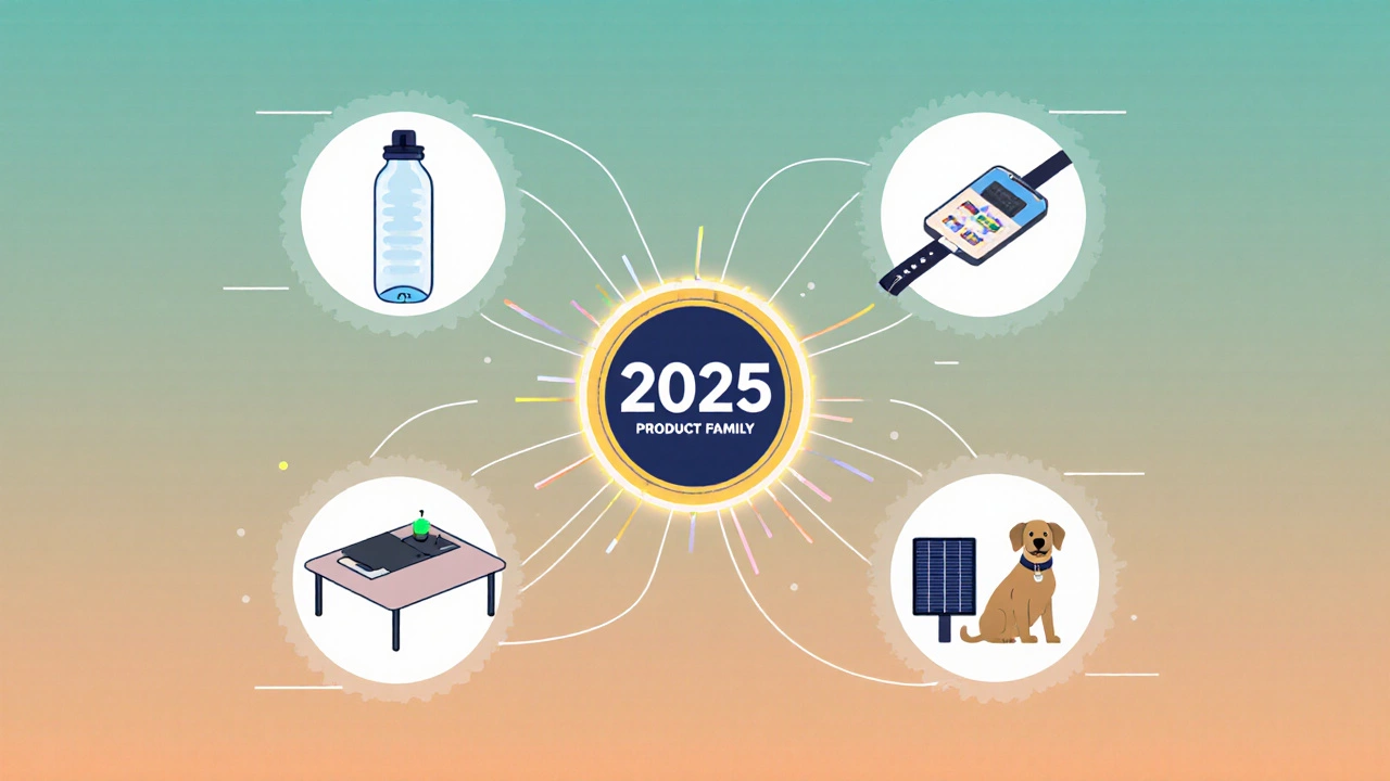 Illustration of five futuristic product categories surrounding a 2025 badge.